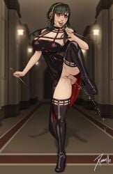 1girls assassin dress female running_mascara solo_female spy_x_family squirting stiletto_(weapon) tagme thorn_princess xinaelle yor_briar yor_forger