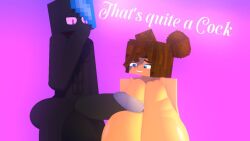 1boy 1boy1girl 3d 3d_(artwork) abs blue_hair breasts brown_hair chode cubanapple enderman female hair_bun hair_buns hyper hyper_breasts hyper_chode julia_(cubanapple) male minecraft