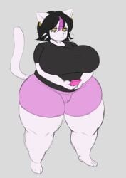 anthro big_breasts black_shirt catti_(deltarune) chubby chubby_female deltarune feline female female_only huge_breasts huwon slightly_chubby_female tagme thick_thighs undertale_(series) white_fur wide_hips yellow_eyes yellow_sclera