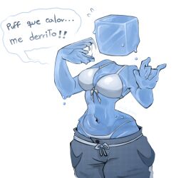 animate_inanimate bra breasts elemental_humanoid for_a_head ice ice_cube melting mrcaldo nude object_head spanish_text tagme