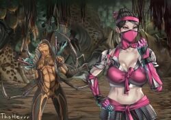 2d big_breasts black_hair blood blue_blood breasts d'vorah edenian insect_girl insect_humanoid insects mask masked masked_female mileena mortal_kombat mortal_kombat_x pink_eyes tarkatan thotlerrr treartz women