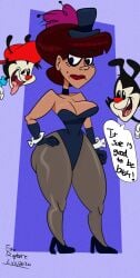 1girls animaniacs animaniacs_(2020) big_breasts breasts brilly_brumley brown_hair cleavage dark-skinned_female english_text eserigbone female high_heels hulu speech_bubble thick_thighs wakko_warner warner_brothers yakko_warner