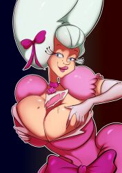 1girls animaniacs animaniacs_(2020) beauty_mark beauty_mark_on_breasts between_breasts blue_eyes breasts cake cleavage female female_only history huge_breasts hulu large_breasts looking_at_viewer marie_antoinette marie_antoinette_(animaniacs) mole_on_breast oddrich pink_lipstick public_domain royalty smile smiling smiling_at_viewer solo warner_brothers white_hair ztaroth