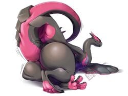 2018 ambiguous_gender anthro big_hands black_body fakemon fan_character feral generation_2_pokemon generation_7_pokemon hi_res hybrid legendary_pokemon looking_back lugia multicolored_body nintendo open_mouth pink_body pokémon_(species) pokemon pokemon_(species) raised_tail salazzle salugia solo tail tartii thick_tail