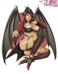 2d bat_wings black_hair breasts eyepatch female female_only knife lipstick mortal_kombat nitara red_lipstick sitting solo solo_female solo_focus thighs thotlerrr treartz vampire vampire_girl wings