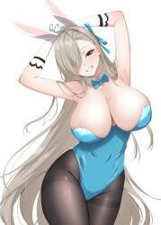 1girls armpits arms_up asuna_(blue_archive) asuna_(bunny)_(blue_archive) beauty_mark blonde_hair blue_archive blue_eyes blue_leotard breasts bunny_ears bunny_girl bunnysuit female grin hair_over_one_eye highleg_leotard huge_breasts leotard light-skinned_female light_skin long_hair massive_breasts mole_on_breast pantyhose smile thick_thighs thighband_pantyhose tights very_long_hair wide_hips yu-ta