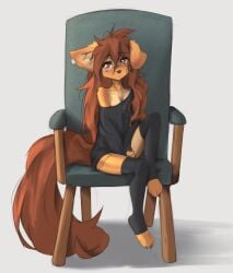 2026 apogee apogee_(tinygaypirate) black_clothing breasts brown_eyes brown_fur brown_hair cute dog_ears dog_girl ear_piercing furry long_hair paws sfw tagme tinygaypirate