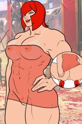 anal_plug bikini_tan close-up exibitionism exposed_breasts exposed_pussy kalxto marisa_rossetti muscular_female presenting_hindquarters pubic_hair public pulling_clothing squatting standing tan_skin translucent_clothing transparent_clothing