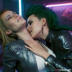 2girls ai_generated alt_cunningham animated black_hair blonde_hair cd_projekt_red clothed_sex cyberpunk_2077 edited girls_only google_gemini grok grok_imagine kissing mikey-rg97 passionate_kiss rogue_amendiares sound tagme video yuri
