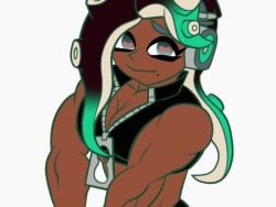 1girls animated animated_gif dark-skinned_female depraveddefense flexing gif marina_(splatoon) muscle_growth muscular_female nintendo smile smiling_at_viewer splatoon veiny_muscles