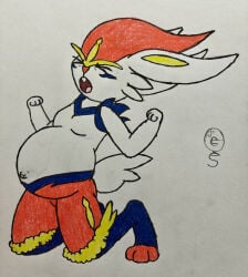 anthro anthro_only bent_over breasts cinderace day female female_anthro female_only female_pokemon fire_type furry furry_female furry_only pokemon pokemon_(species) pokemon_ss pregnant pregnant_anthro pregnant_belly pregnant_female rabbit rabbit_girl solo solo_anthro solo_female solo_furry starter_pokemon traditional_art white_fur