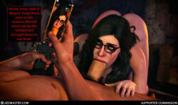 1boy 1girls 3d ass black_hair blowjob camera camera_phone cd_projekt_red completely_nude english_text fellatio female filming glasses gun jizzmasterzero light-skinned_female light-skinned_male light_skin male mascara necklace nude oral oral_penetration oral_sex penis phone purple_eyes rape running_mascara runny_makeup sucking_penis tears text the_witcher_(series) the_witcher_3:_wild_hunt yennefer