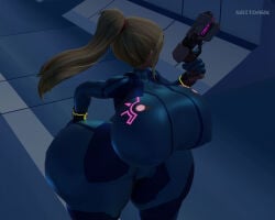 3d 3d_(artwork) alternate_version_available ass ass_expansion big_ass big_breasts big_butt blonde_female blonde_hair blue_eyes breasts butt butt_expansion grabbing_own_ass gun huge_ass huge_breasts huge_butt kabalmystic_(style) large_ass large_breasts large_butt long_hair looking_away metroid nintendo nipples_visible_through_clothing ponytail samus_aran thick_thighs thighs wide_hips zero_suit zero_suit_samus