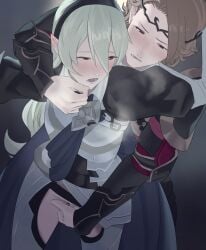 1boy 1girls breasts corrin_(fire_emblem) corrin_(fire_emblem)_(female) female fingering fingering_partner fingering_pussy fire_emblem fire_emblem_fates light-skinned_female light-skinned_male long_hair male nintendo pomelomelon red_eyes small_breasts vaginal_penetration xander_(fire_emblem)