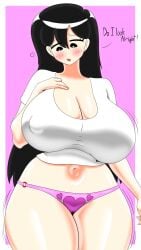 1girls big_breasts black_hair blush breasts bubblayheart cleavage clothed clothed_female female female_only long_hair mari_(omori) omori panties shirt solo solo_female