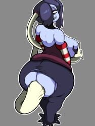 1girls anal blue_hair blue_skin dress huge_ass huge_breasts hummerh194 leviathan_(skullgirls) red_eyes skullgirls squigly sucking_nipples torn_clothes zombie_girl