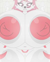 against_glass anthro big_areola chubby female_only fortnite furry gigantic_breasts huge_breasts kimiko_(fortnite) looking_at_viewer massive_breasts shower thick_thighs voluptuous water wet_hair