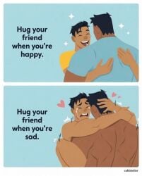 2boys before_and_after before_sex caldatelier crying crying_while_penetrated crying_with_eyes_closed english_text friends gay_male gay_sex heart heart_symbol hugging hugging_another muscular muscular_male no_context nude nude_male original original_character original_characters smiling smiling_at_partner text yaoi