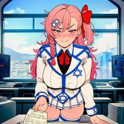 1girls ai ai_assisted ai_generated big_breasts deal girls'_frontline handing_over israel israeli israeli_flag looking_at_viewer negev_(girls'_frontline) paper papers pink_eyes pink_hair pouting pouting_at_viewer pov prussia123 sexy sexy_body sexy_clothing sexy_female skirt solo solo_female thick_thighs uniform