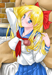 1girls armpit_sex big_breasts bishoujo_senshi_sailor_moon blonde_hair blush bow censored clothing erect_nipples erect_nipples_under_clothes female female_focus gabri-l hairjob male minako_aino penis school_uniform skirt small_breasts straight tagme