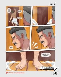 bara blue_eyes comic comic_page crossover daddy dilf dispatch_(game) gay invincible invincible_(tv_series) male male_only maxxfergus muscular muscular_male nolan_grayson omni-man phenomaman towel towel_around_waist