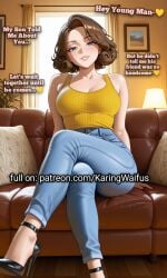 1girls ai_generated bare_shoulders black_heels black_high_heels blue_eyes blue_jeans brown_hair caption cheating cheating_female cheating_wife couch female_focus female_only flirting flirting_with_viewer heels high_heels infidelity jeans karingwaifus living_room looking_at_viewer mature mature_female mature_woman medium_breasts milf mom mommy mother netorare ntr pov pov_eye_contact pov_male seductive seductive_eyes seductive_look seductive_pose seductive_smile short_hair smile smiling smiling_at_viewer sole_female tank_top text yellow_tank_top yellow_topwear