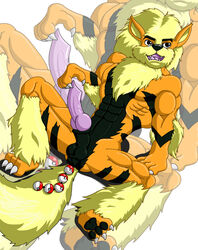 abs anthro arcanine claws cobra_mcjingleballs color fur furry insertion male male_only muscles nude penis pokemon pokemon_(species) sitting solo tagme