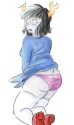 1female 1girl 1girls 2012 alien alien_girl alien_humanoid aranea_serket artist_request ass ass_focus black_hair blue_dress blue_lipstick butt butt_focus cute dancestor dress eyewear eyewear_on_head female female_only glasses glasses_on_head hair heels high_heels homestuck homestuck_troll horns humanoid lipstick ms_paint_adventures no_pupils open_mouth orange_horns panties pink_panties presenting presenting_ass presenting_hindquarters red_heels short_hair showing_ass showing_off simple_background sketch solo solo_female stockings white_background white_eyes white_stockings