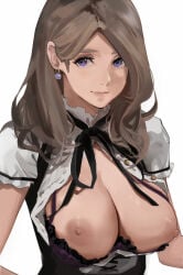 blonde_hair blue_eyes bra breast_focus breasts breasts_out cleavage earrings fire_emblem jewelry large_breasts long_hair mercedes_von_martritz nintendo open_clothes open_shirt underwear