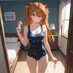 1girls ai_generated asuka_langley_sohryu asukasslave cleavage condom cuckold cuckold_pov femdom netorare netorase school_swimsuit