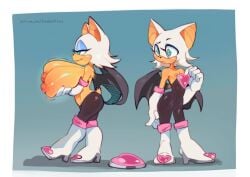 1girls anthro anthro_female bat big_areola big_breasts big_lips big_nipples breasts breasts_squeezed_together disabledfetus eyeshadow flat_chest green_eyes huge_breasts large_breasts lips lipstick looking_at_another makeup new_version nipples old_version rouge_the_bat sega shiny_breasts small_breasts sonic_(series) sonic_the_hedgehog_(series) video_games voluptuous white_hair