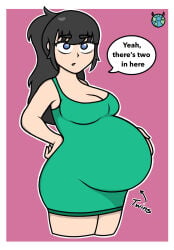 black_hair black_hair_female blue_eyes blue_eyes_female dress green_dress looking_at_viewer oc original original_character pregnant pregnant_belly pregnant_female pregnant_with_multiples talking_to_viewer