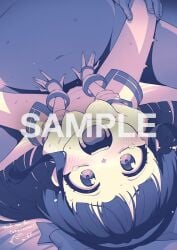 1boy 1girls ainu_clothes arms_up black_hair blush breasts female fingerless_gloves forehead gloves hair_ribbon heebee highres king_of_fighters legs long_hair looking_at_viewer lying male medium_breasts missionary moaning nakoruru navel nipples open_clothes open_mouth outstretched_arm penis pussy pussy_juice ribbon sample sample_watermark samurai_shodown sex snk solo spread_legs sweat teeth thighs tongue upside-down vaginal watermark