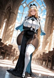 1girl ai_assisted ai_generated blonde_hair blue_eyes braid breasts covered_nipples cross curvaceous curvy curvy_female curvy_figure dark_skin dress female gloves goddess_of_victory:_nikke habit hat long_hair looking_at_viewer miyuai nikke nun rapunzel_(nikke) solo thick thick_ass thick_butt thick_hips thick_legs thick_thighs thighhighs thighs very_long_hair voluptuous voluptuous_female white_legwear wide_hips wide_thighs