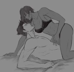 1boy1girl ass avatar_legends big_ass big_breasts big_butt black_hair blush blushing bra breasts brown_hair butt clothed dark-skinned_female dominant_female imminent_sex interracial interracial_couple korra light-skinned_male mako muscular muscular_female muscular_male nickelodeon on_top on_top_of_another panties romantic romantic_couple shirtless short_hair smile smiling spiky_hair the_legend_of_korra thick_thighs underwear wholesome wholesome_couple wide_hips