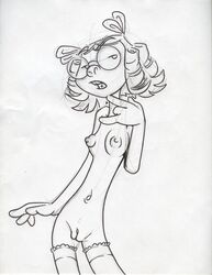 breasts dennis_the_menace female female_only front_view glasses human king-cheetah margaret_wade monochrome mostly_nude nipples pussy solo standing tagme toony