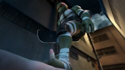 16:9 2024 2_toes 3_fingers 3d 3d_(artwork) 3d_animation alley animated anthro artist_request bandage biceps building buildings digital_media_(artwork) duo elbow_pads erect_penis erection eye_mask feet foot_fetish foot_focus foot_play footjob foreskin genitals glans green_body green_skin hi_res holding_object holding_skateboard human human_on_anthro interspecies knee_pads light-skinned_male light_skin looking_at_another looking_at_penis loop low-angle_view male male/male male_only mammal michelangelo muscles muscular muscular_anthro muscular_male night no_sound nude nude_male outside penile penis pink_glans reptile retracting_foreskin scalie sex shell short_loop short_playtime shorter_than_10_seconds skateboard smile source_filmmaker tagme teenage_mutant_ninja_turtles teeth toes turtle uncircumcised uncut vehicle video widescreen wraps