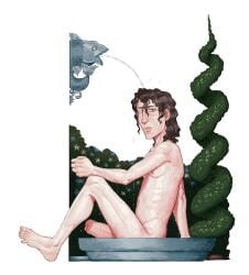 1boy 1male bath bath_water bathing billy_boggs black_background blue_eye blue_eyes brown_eye brown_eyes brown_hair calendar_(medium) digital_drawing_(artwork) digital_media_(artwork) dripping dripping_water dripping_wet fish fountain glaring glaring_at_viewer grimace grimacing heterochromatic_eyes heterochromia male mr_shrink no_visible_genitalia oc original original_character sitting sitting_on_ground splash splashing splashing_water stone unhappy unhappy_male water water_drop water_droplets water_on_body wet wet_body wet_skin