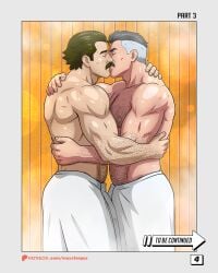 bara closed_eyes comic comic_page crossover daddy dilf dispatch_(game) gay invincible invincible_(tv_series) kiss kissing makeout male male_only maxxfergus moustache muscular muscular_male nolan_grayson omni-man phenomaman romantic towel towel_around_waist wholesome
