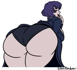 ass ass_focus big_ass black_panties blood_on_face breasts color_edit commission commissioner_upload deadlock licking mina_(deadlock) panties purple_hair silenttandem tongue_out upskirt vampire vampire_girl