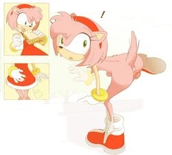 ! amy_rose anthro ass boots bottomless clothing color cup dress drink eating fart fart_cloud female female_only food footwear fur furry gaping_anus glass gloves hedgehog holding_belly leg_up looking_back malachi milk nude panties panties_around_ankle panties_down pink_fur pink_scales pink_spines puffy_anus sandwich smell solo sonic_(series) steamy_shit topless video_games