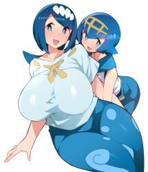 2girls absurd_res big_breasts blue_eyes blue_hair breasts_apart fully_clothed game_freak huge_breasts lana's_mother_(pokemon) lana_(pokemon) milf mother_and_daughter no_sclera pokemon pokemon_sm takagirock third-party_edit transparent_background