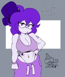 1girls artist_request breasts circular_glasses fanart fanart_from_twitter female female_only garlan_(haxxar) glasses oc original_character purple_hair tagme tagme_(artist) thighs