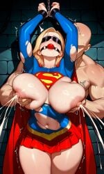1boy 1girl ai_generated ball_gag blindfold blindfolded blonde_hair cape gag gagged grabbing_another's_breast grabbing_from_behind groping head_back heroine heroine_in_trouble kara_zor-el kryptonian lactating lactation long_hair massive_breasts milk orgasm s00bai supergirl superheroine superman_(series) torn torn_clothes trembling