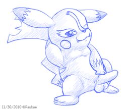 2010 feral fur male male_only monochrome nintendo nude penis pikachu pokemon raukue solo tagme wink