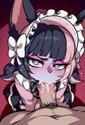 1boy 1girls ai_generated animal_ears animal_nose bangs black_bow black_bowtie black_choker black_dress black_footwear black_hair black_pantyhose black_ribbon black_skirt black_thighhighs blue_eyes blunt_bangs blush bonnet bow bowtie brooch cafe_cuties_series cheek_bulge choker colored_skin dress ears_through_headwear erection eyelashes eyeshadow fellatio female_focus frilled_dress frilled_hairband frilled_headwear frills furry furry_female furry_with_non-furry green_eyes hair_bow heart heart-shaped_pupils heart_brooch hetero highres interspecies jirai_kei joints kneeling layered_skirt league_of_legends lolita_fashion long_sleeves looking_at_viewer low_twintails maid maid_headdress male_pubic_hair medium_hair multicolored_hair oral penis personification pink_bow pink_dress pink_eyeshadow pink_hair pink_skin pleated_skirt pov pubic_hair puffy_sleeves red_brooch ribbon riot_games self_upload short_twintails shortstack skirt sleeves_past_fingers sleeves_past_wrists slit_pupils solo_focus split-color_hair streaked_hair symbol-shaped_pupils teamfight_tactics tearing_up testicles thighhighs twintails two-tone_hair veiny_penis vex_(league_of_legends) white_bow white_ribbon yordle yordle_on_human