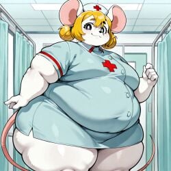 1furry 1girl ai ai_generated ai_generated_background bbw big_beautiful_woman big_belly big_breasts big_thighs black_eyes bruh_moment chubby doctor fat fatass funny joke_art lol looking_at_viewer looking_at_you lorna_(terrible_mouse) mouse mouse_girl nurse nurse_uniform rat solo solo_female terrible_mouse thicc white_pupils