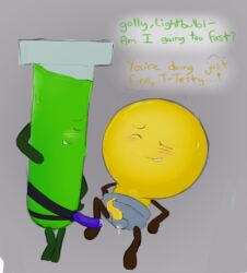 anal anal_insertion anal_juice anal_penetration anal_sex dialogue digital_art digital_drawing digital_drawing_(artwork) digital_media digital_media_(artwork) digital_painting_(artwork) dildo dildo_in_ass dildo_insertion dildo_penetration ii inanimate_insanity legs_apart legs_open legs_spread lightbulb_(ii) looking_away looking_pleasured lying lying_down lying_on_back nervous_expression nervous_face nervous_female nervous_grin nervous_smile nervous_sweat nervous_sweating object_show object_shows one_arm_behind_head one_eye_closed osc precum_bubble precum_drip precum_on_penis simple_background spread_legs strap-on strapon stuttering sweat sweatdrop sweating test_tube_(ii) text
