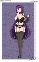 artist_request doki_doki_literature_club goth gothic lingerie looking_at_viewer yuri_(doki_doki_literature_club)