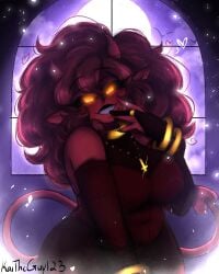 arm_warmers black_eyes chubby chubby_female curvy cute demon kailewds oni red_body thick_thighs